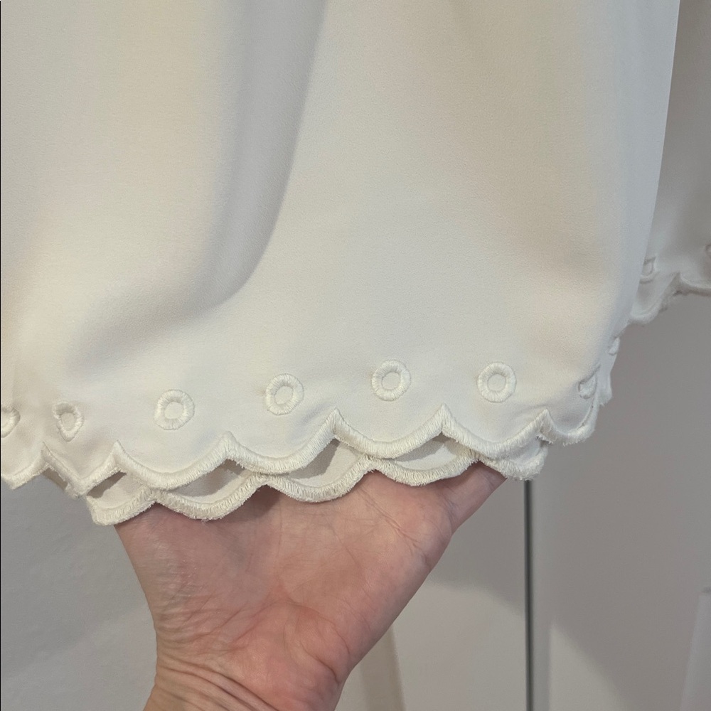 Ann Taylor Cream Blouse with Scalloped Sleeves - Picture 4 of 7
